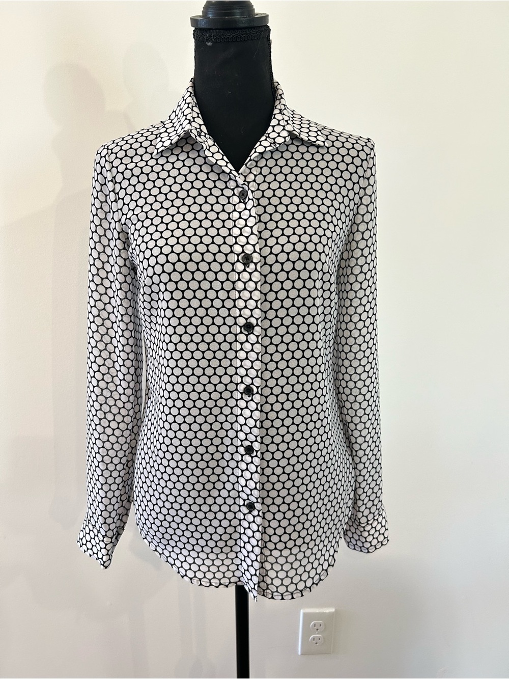 MICHAEL Michael Kors XS Black White Semi-Sheer Polka Dot Blouse